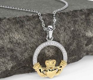 Diamond Gold Silver Claddagh Necklace
