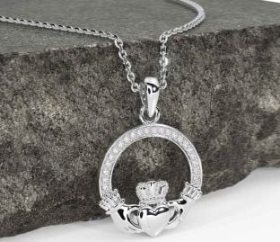 Diamond White Gold Claddagh Necklace