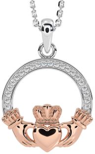 Diamond White Rose Gold Claddagh Necklace