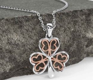 Rose Gold Silver Shamrock Necklace
