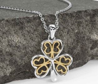 White Yellow Gold Shamrock Necklace
