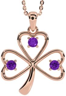 Amethyst Rose Gold Silver Shamrock Necklace