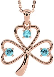 Aquamarine Rose Gold Silver Shamrock Necklace