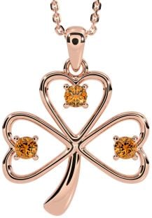 Citrine Rose Gold Silver Shamrock Necklace