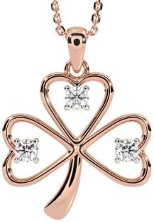 Diamond Rose Gold Silver Shamrock Necklace