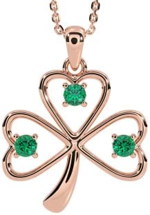 Emerald Rose Gold Silver Shamrock Necklace