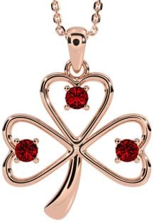 Garnet Rose Gold Silver Shamrock Necklace