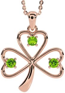 Peridot Rose Gold Silver Shamrock Necklace