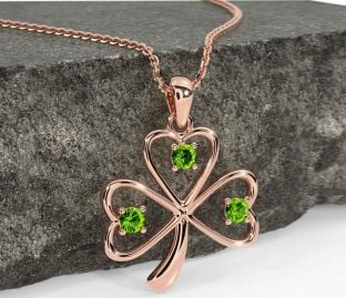 Peridot Rose Gold Silver Shamrock Necklace
