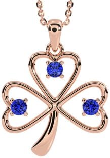 Sapphire Rose Gold Silver Shamrock Necklace