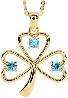 Aquamarine Gold Silver Shamrock Necklace