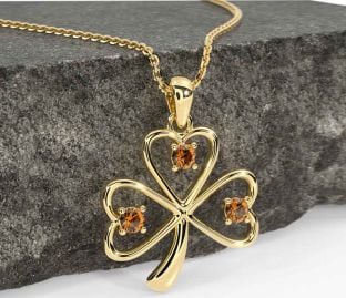 Citrine Gold Silver Shamrock Necklace