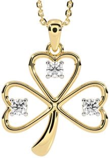 Diamond Gold Silver Shamrock Necklace