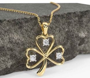Diamond Gold Silver Shamrock Necklace