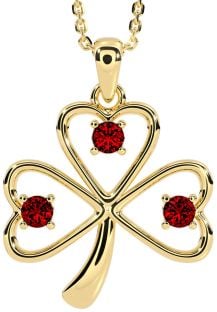 Garnet Gold Silver Shamrock Necklace