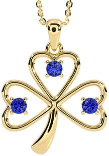 Sapphire Gold Silver Shamrock Necklace