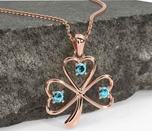Aquamarine Rose Gold Shamrock Necklace