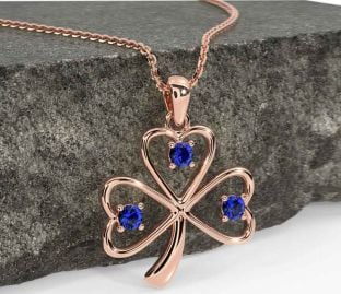 Sapphire Rose Gold Shamrock Necklace