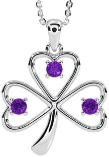 Amethyst Silver Shamrock Necklace