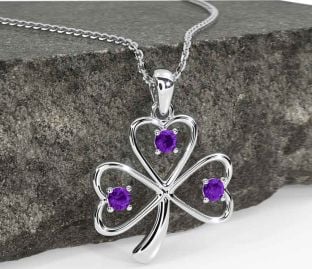 Amethyst Silver Shamrock Necklace