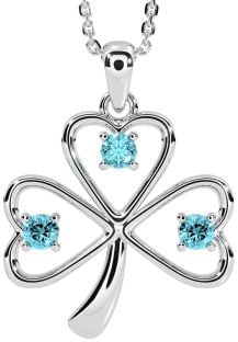 Aquamarine Silver Shamrock Necklace