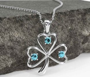 Aquamarine Silver Shamrock Necklace