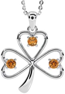 Citrine Silver Shamrock Necklace