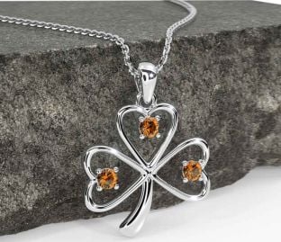 Citrine Silver Shamrock Necklace