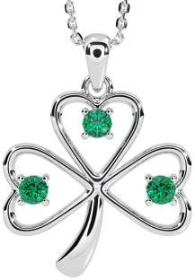 Emerald Silver Shamrock Necklace