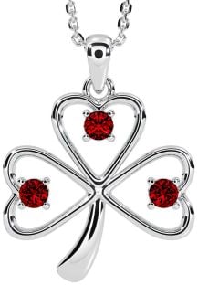 Garnet Silver Shamrock Necklace