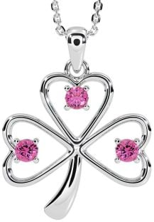 Pink Tourmaline Silver Shamrock Necklace