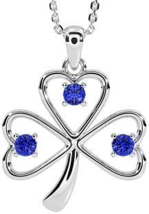 Sapphire Silver Shamrock Necklace