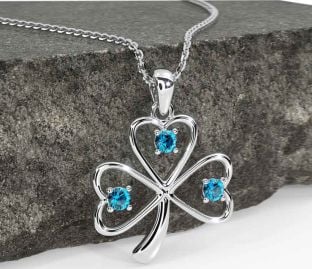 Topaz Silver Shamrock Necklace