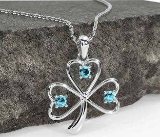 Aquamarine White Gold Shamrock Necklace