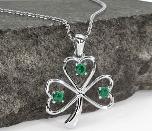 Emerald White Gold Shamrock Necklace