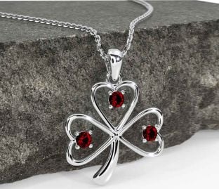 Garnet White Gold Shamrock Necklace