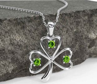 Peridot White Gold Shamrock Necklace