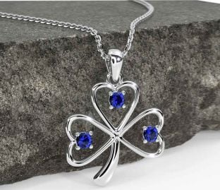 Sapphire White Gold Shamrock Necklace