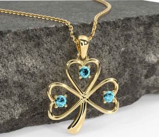 Aquamarine Gold Shamrock Necklace