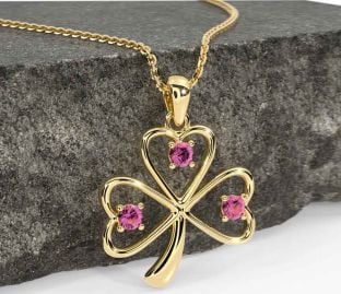 Pink Tourmaline Gold Shamrock Necklace