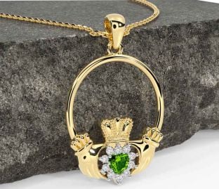 Diamond Peridot Gold Silver Claddagh Necklace