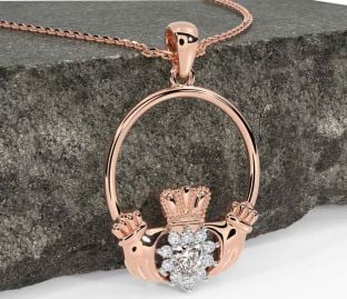Diamond Rose Gold Claddagh Necklace