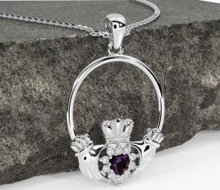 Diamond Alexandrite Silver Claddagh Necklace