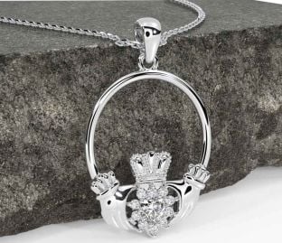 Diamond White Gold Claddagh Necklace