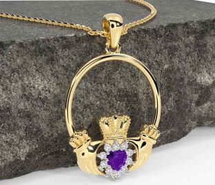 Diamond Amethyst Gold Claddagh Necklace