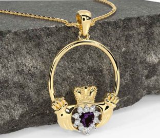 Diamond Alexandrite Gold Claddagh Necklace
