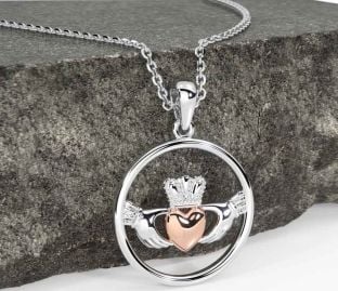 Rose Gold Silver Claddagh Necklace