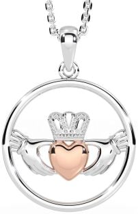 Rose Gold Silver Claddagh Necklace