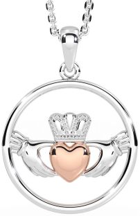 White Rose Gold Claddagh Necklace