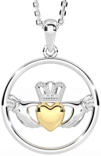 White Yellow Gold Claddagh Necklace